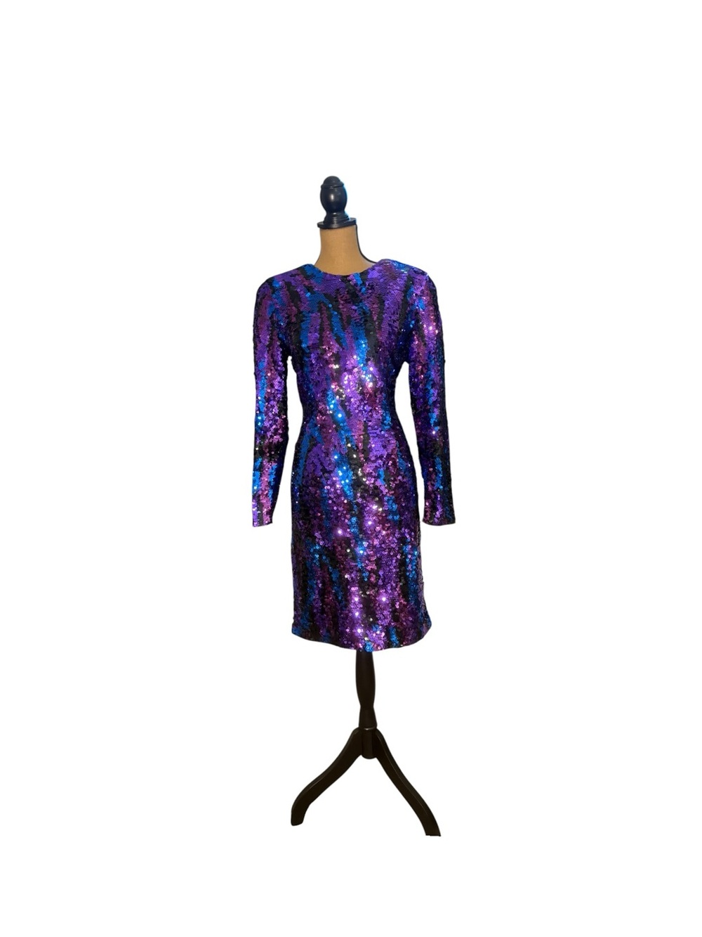 Vintage 80s Oleg Cassini Black Tie Sequin Cocktail Dress Size 14 Purple